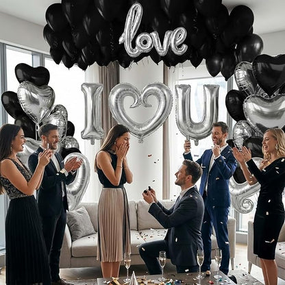 I Love You Balloons for Him/Her Balloons black Sliver romantic balloon kit - Image 5