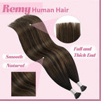 YoungSee I Tip Hair Extensions Brown Balayage Itip Human Hair Extensions Ombre Dark Brown Itip Hair Extension Real Human Hair 22Inch Ombre Natural Hair Extension for Adding Length 50g 50s