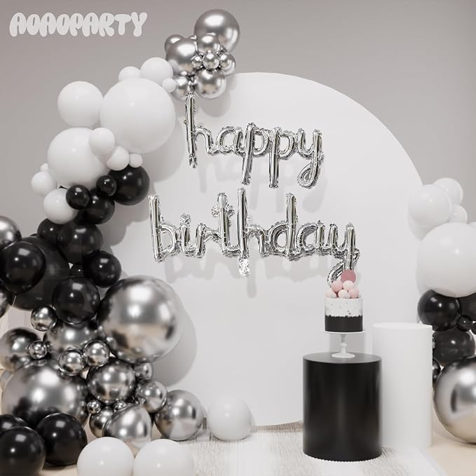 Silver Happy Birthday Balloons Banner 16 Inch Mylar Foil | Happy Birthday - Image 3