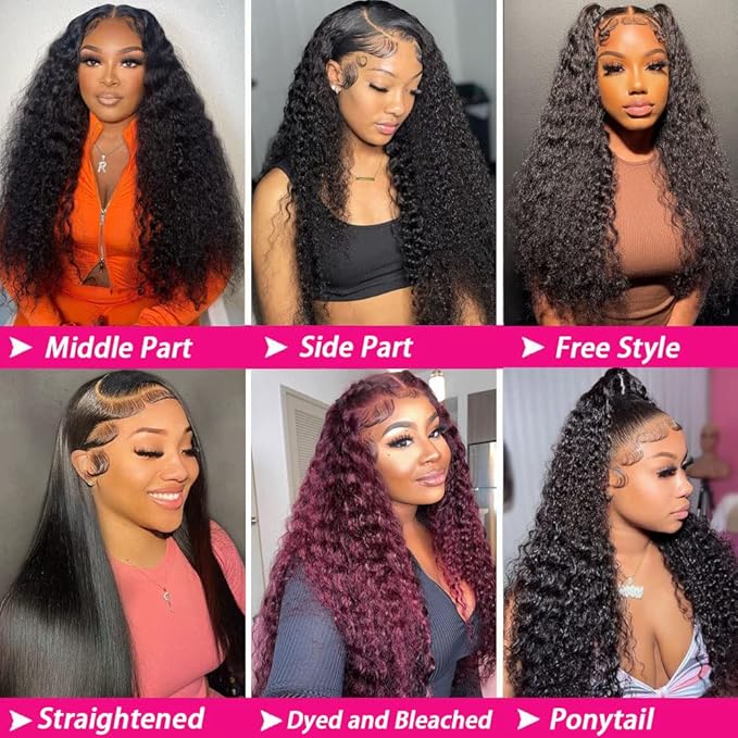 bangjazz 180% Density HD Lace Front Wigs Human Hair Deep Wave Wig 13x4 Lace Frontal Wigs Human Hair 24 Inch Curly Wigs for Black Women Pre Plucked Natural Hairline Natural Color