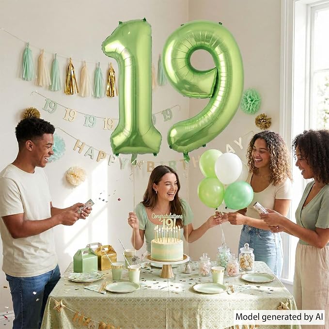 Light Green Number 19 Balloon 40 Inch, Glossy Double Digit Milestone Decor | - Image 7