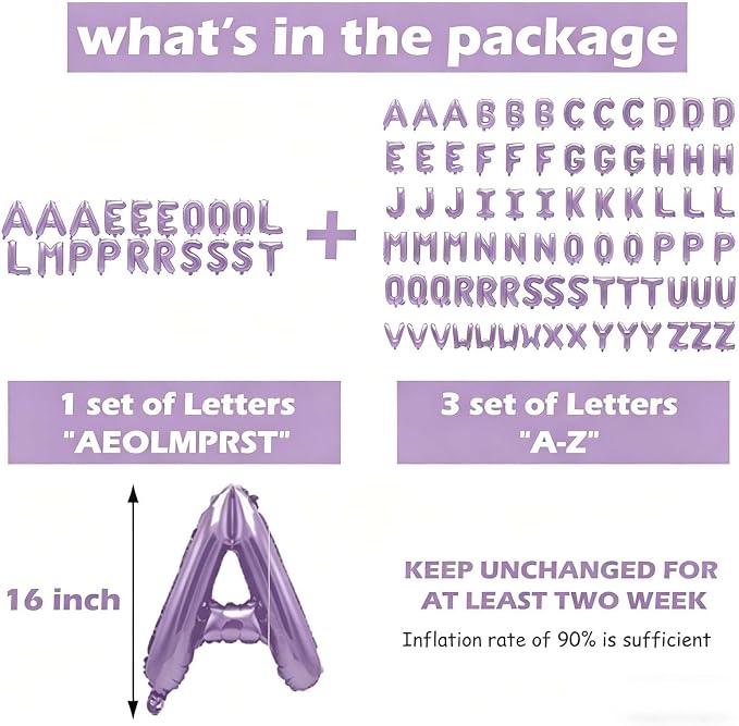 98 Pcs Pastel Purple Letter Balloons, Custom 3 Set A-Z Set - Image 3
