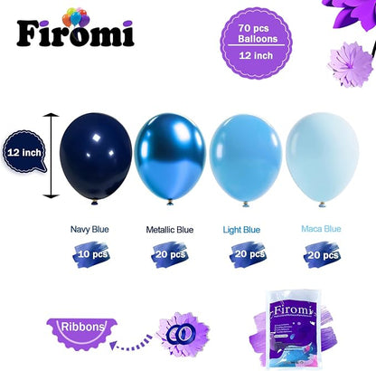 Firomi Metallic Chrome Blue Balloons Set 12-inch 70 pack | Blue Latex Balloon - Image 2