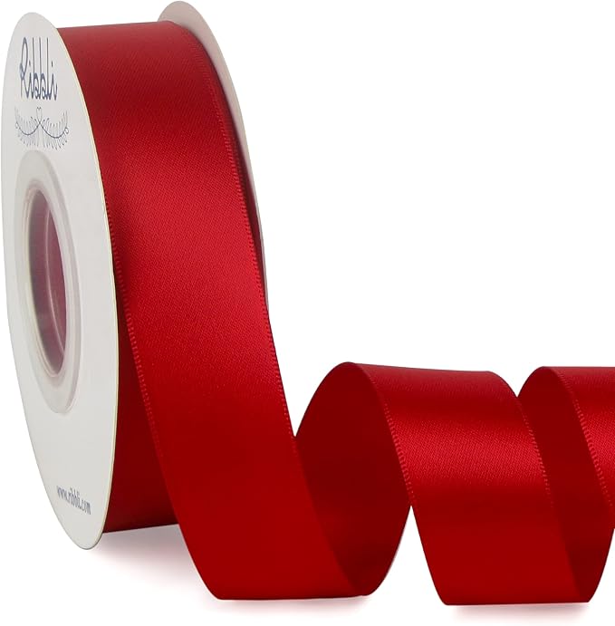 Ribbli Double Faced Red Satin Ribbon, 1” x Continuous 25 Yards, Fabric Ribbon by Ribbli