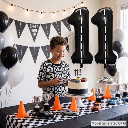 Black and White Stripes Number 11 Balloon 40 Inch, Road Style Digit Decor | - Image 2