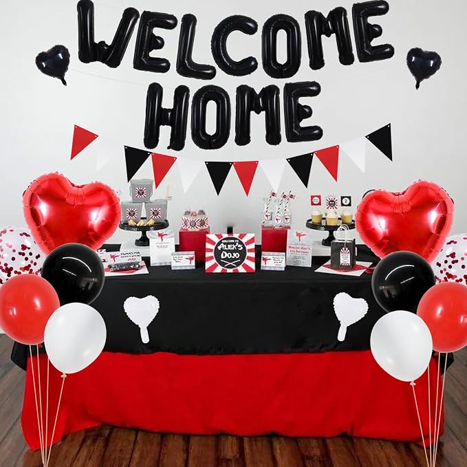 TONIFUL 16" Black Red Welcome Home Balloons Banner Housewarming Party Decor | - Image 3