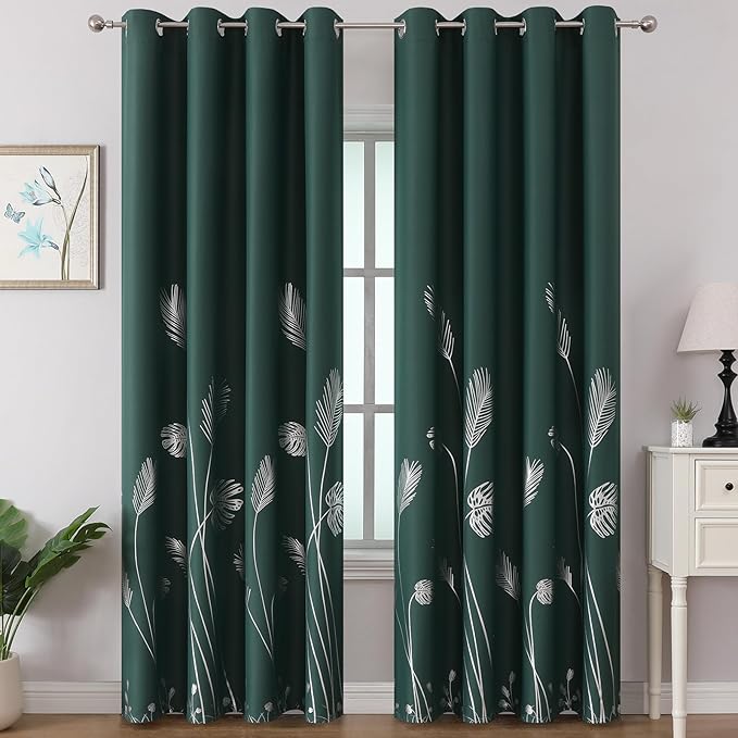 Green Blackout Curtains for Living Room 90 Inch Length 2 Panels Set, Room by ESTELARTEXTILER