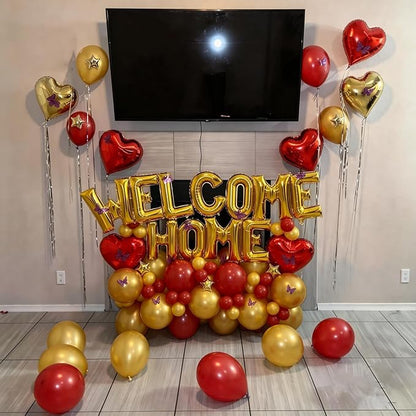 Welcome Home Balloons Red Gold, 16Inch Welcome Home Foil Balloons Banner - Image 2