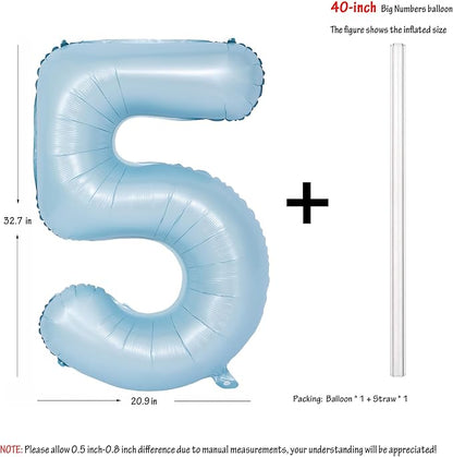 40 Inch Blue Number 5 Foil Balloon Light Blue Digital 5 Helium Balloon | - Image 2