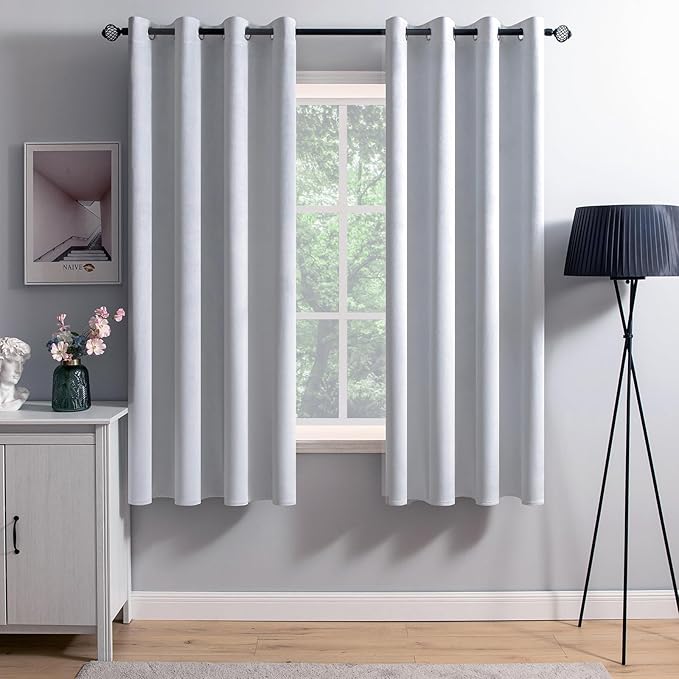 MIULEE Velvet Curtains Greyish White 52 x 63 Inch Length Set of 2 | Grommet by MIULEE