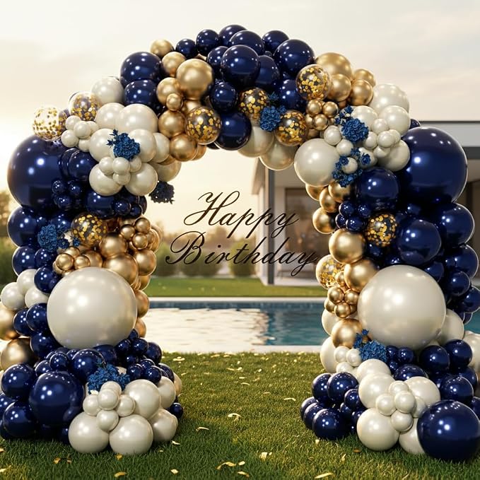 Navy Blue Gold Balloon Arch Garland Kit 153pcs, Double Stuffed Pearl White - Image 8