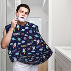 Beard Trimming Catcher Apron, Waterproof Non-Stick Grooming Bib for Shaving, Ideal for Men Dad Father’s Day, Cartoon Space Rockets Astronaunt Planets Stars Alien Art Shave Bib