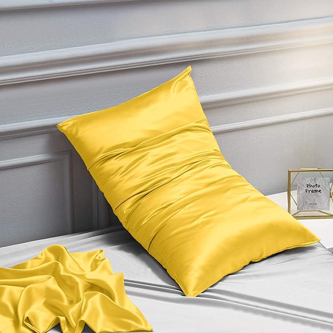 NTBAY 2 Pack Satin Standard Pillowcases for Hair and Skin, Luxurious and Silky Pillow Cases with Envelope Closure, 20x26 Inches, Yellow