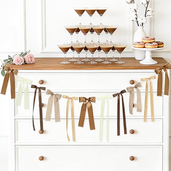 Brown Plaid Bow Garland Banner, Espresso Martini Theme Bow Garland Gingham - Image 7