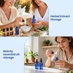 63 Pcs 1oz Blue Glass Dropper Bottles with Measurement, 30ml Leakproof Tincture Bottles with Funnels, Eye Droppers, Extra Caps & Labels, Refillable Empty Bottles for Tinctures, Essential Oils