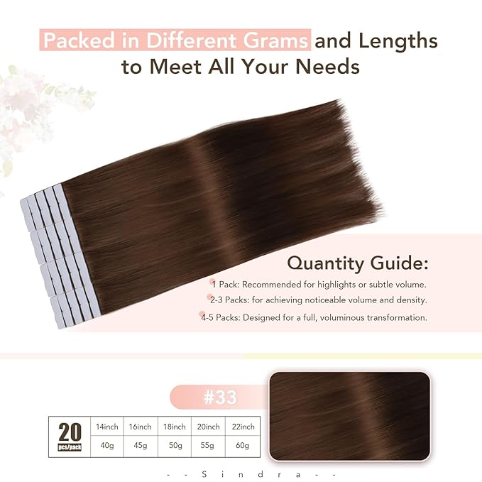 Sindra Invisi Edge Tape in Extensions Human Hair, Auburn Ginger Invisible Seamless Extensions Real Human Hair 16 Inch 45g 20pcs Injected Tape ins