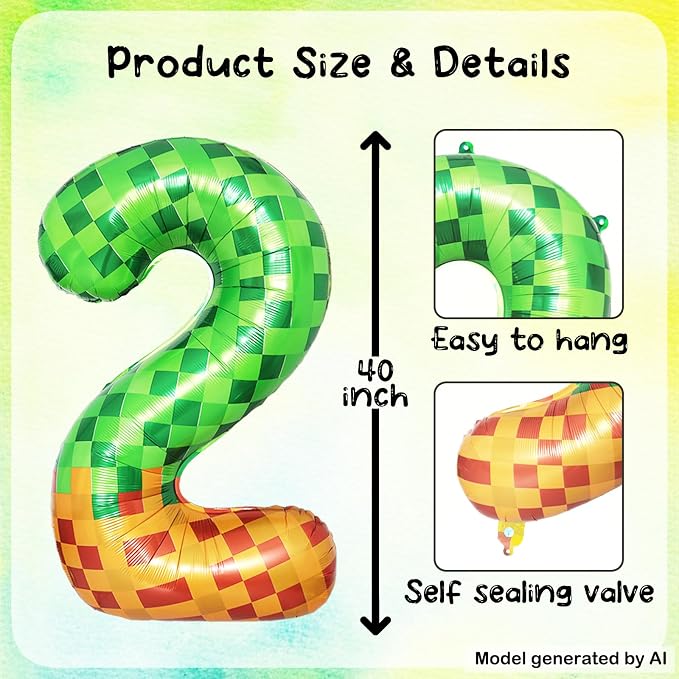 40 Inch Pixel Foil Number 12 Balloon - Image 2
