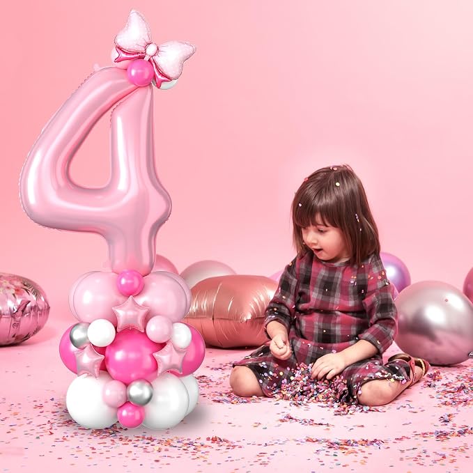 40 Inch Pink Number 4 Balloon for 4th Birthday Decoration Pastel Baby Pink - Image 3