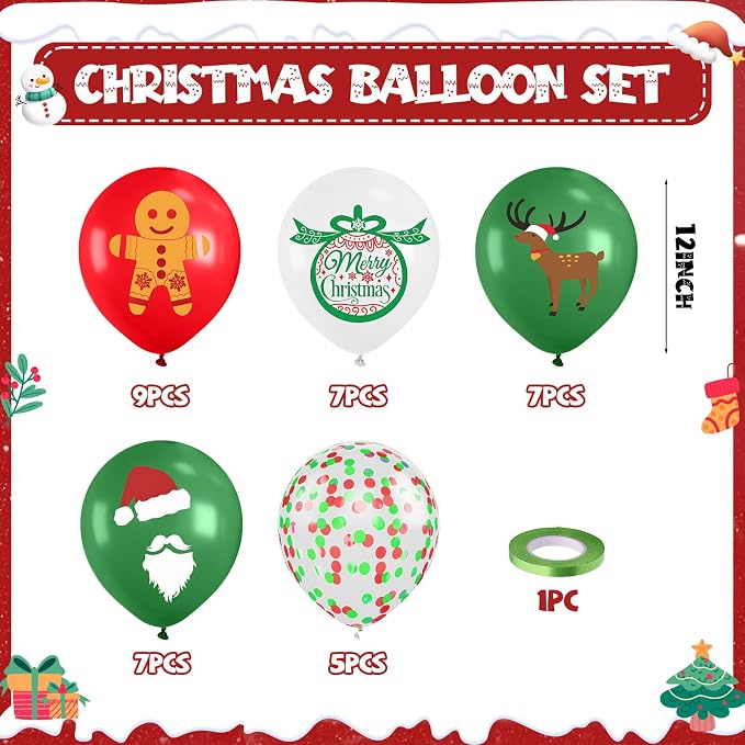 Christmas Balloons, 12 Inch Xmas Print Balloons - Image 2