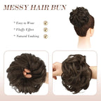 FESHFEN Messy Bun Hair Piece - Large Elastic Wavy Curly Hair Bun Scrunchies Ponytail Extensions Synthetic Chignon Hairpieces for Women, Golden Brown 1.94oz