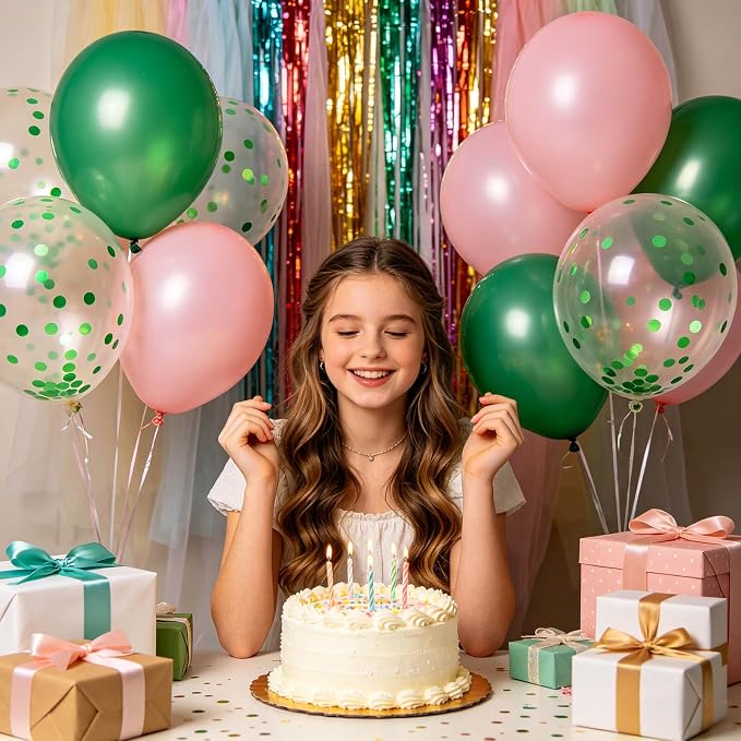 100pcs Green Confetti Balloons 12 Inch Clear Latex Balloon - Image 4