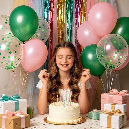 100pcs Green Confetti Balloons 12 Inch Clear Latex Balloon - Image 4