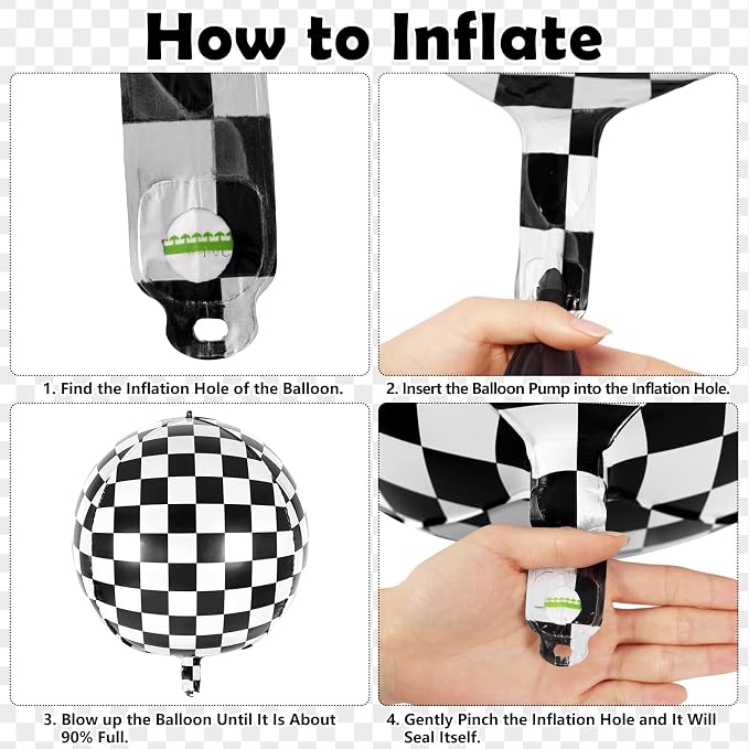 6 Pcs 4D Checkered Balloons, 22 Inch Sphere Checkered Foil Balloons - Image 7
