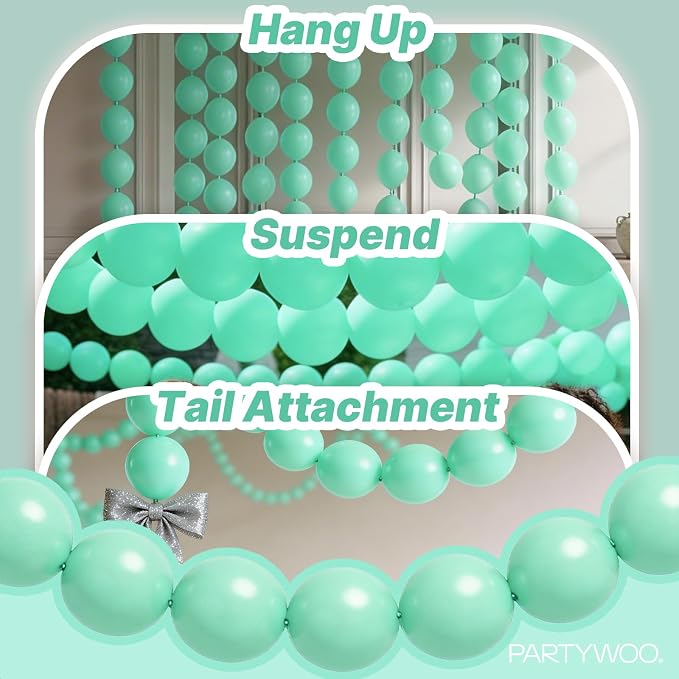 PartyWoo Light Green Linking Balloons 100pcs 6 Inch Mint Link Balloons | - Image 6