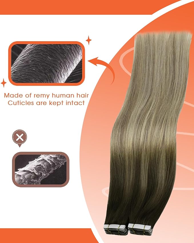 Sunny Tape in Hair Extensions Human Hair Dark Brown Balayage Blonde Hair Extensions Real Human Hair Tape ins 16 Inch Tape in Extensions 20Pcs 50g