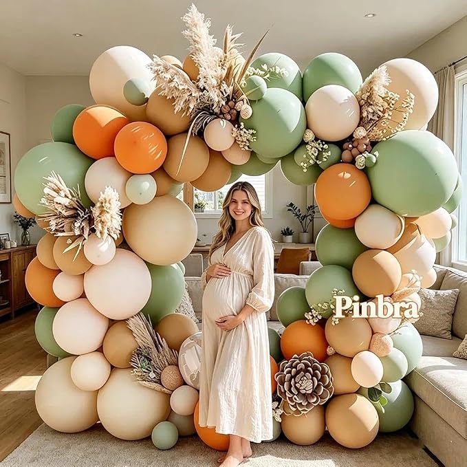 Dusty Green Orange Balloon Garland Double Stuffed Blush Brown Nude Balloon Arch - Image 6