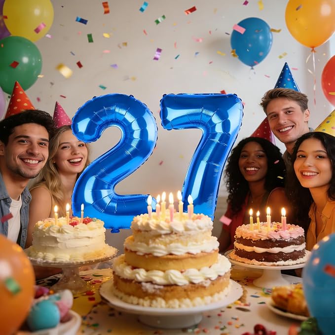 40 Inch Number 27 Balloons for 27th Birthday Party Decorations, 0-100 Dark Blue - Image 2
