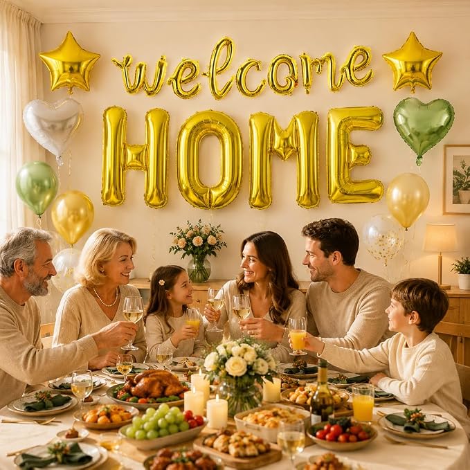 TONIFUL 2 Size Gold Foil WELCOME HOME Balloons Banner Letter Decorations | - Image 4