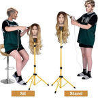 Klvied Reinforced Wig Head Stand, Adjustable Wig Stand tripod for Cosmetology Hairdressing, Metal Mannequin Head Stand for Styling,Golden Yellow(Mannequin Head Not Included)