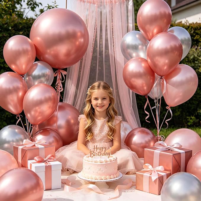 18 Inch Metallic Rose Gold Balloons 12 Pack Big Balloons Thick Latex Chrome - Image 4