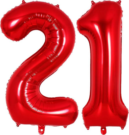 Red Number 21 Balloons, 40 Inch Big Large Foil Number Balloons, Jumbo Giant by AIQINHU