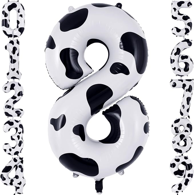 Cow Print Number 8 Balloon, Large 40 Inch Cow Number Birthday Balloons by AIQINHU