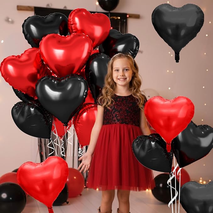 Red Black Heart Balloons, 18 Inch Red and Black Foil Balloons Helium - Image 6