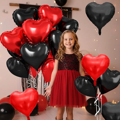 Red Black Heart Balloons, 18 Inch Red and Black Foil Balloons Helium - Image 6