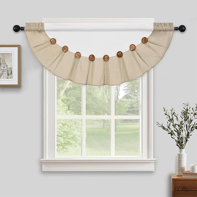 Farmhouse Valance Curtains, Boho Cotton Linen Kitchen Valance, Rustic Button - Image 8
