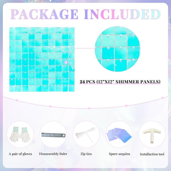 Shimmer Wall Backdrop Blue Wall Panels 24Pcs Square Sequin Shimmer Wall - Image 4