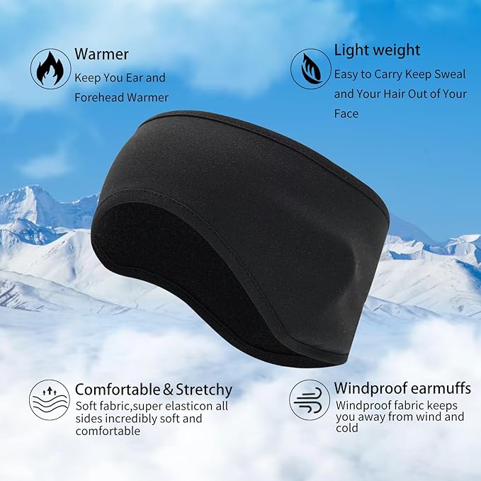 Ear Warmers for Men and Women & Ear Warmers for Cold Weather Headband (Black + Black + Black, One Size)