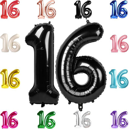 Black Number 16 Balloon 40 Inch by IWERP