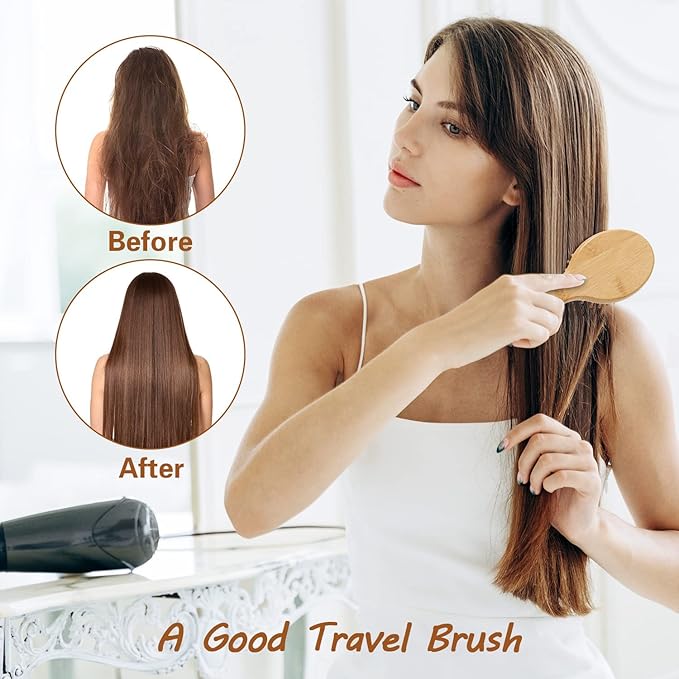 Sofmild Mini Detangling Hair Brush for Women/Kids Wet Curly Hair - Small Compact Travel Size Bamboo Brush for Purse, Vacation & Car, All Hair Types