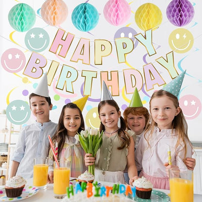 YEOCU Birthday Decorations, No DIY Pre-Strung Happy Birthday Banner | Pastel - Image 4