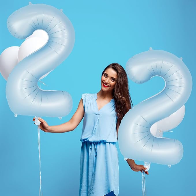 Light Blue Number 2 Balloon, 40 Inch Big Large Foil Number Balloons, Giant - Image 5