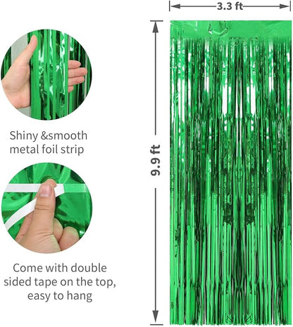 Crosize 4 Pack Green Party Streamers Backdrop, 3.3 x 9.9 ft | Tinsel Foil - Image 2