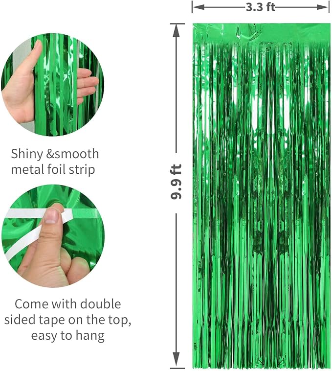 Crosize 2 Pack Green Party Streamers Backdrop, 3.3 x 9.9 ft | Tinsel Foil - Image 2