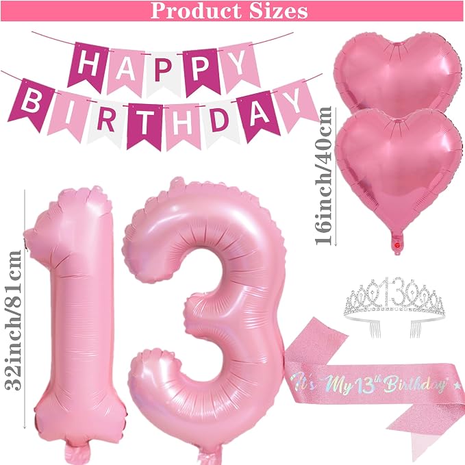 13th Birthday Party Decoration Girl Sash Crown Birthday Banner | Hello Thirteen - Image 2