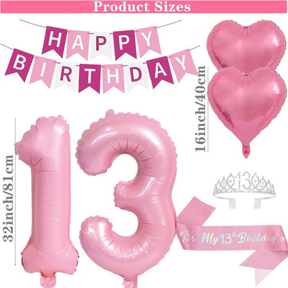 13th Birthday Party Decoration Girl Sash Crown Birthday Banner | Hello Thirteen - Image 2