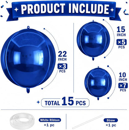 15 Pcs Navy Blue Round Foil Balloons, 22/15/10 Inch 4D Ball Balloons Metallic - Image 2